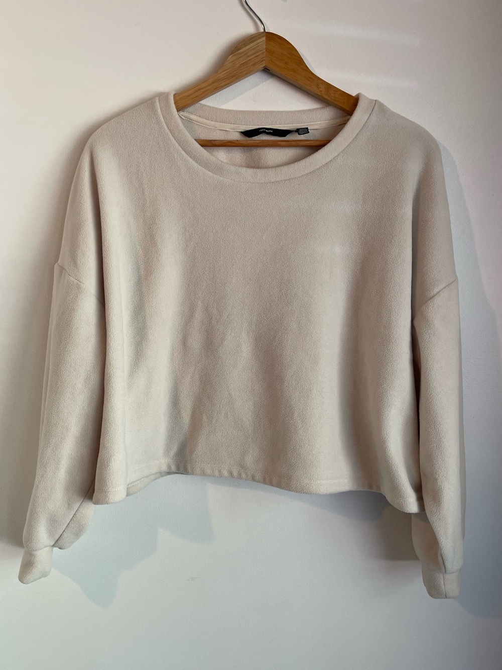 Vero Moda Cropped Fleece Pullover Sweatshirt Long Sleeve Cream Size XL